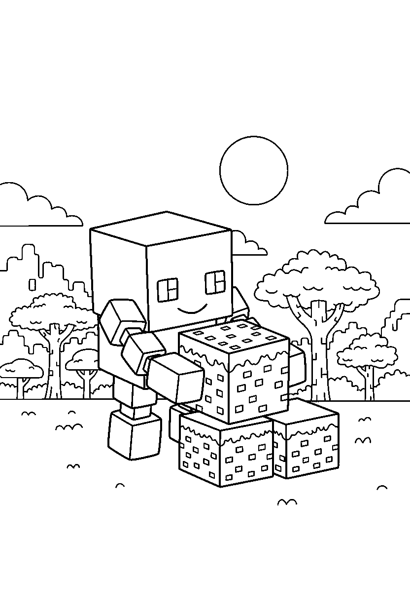 minecraft magma cube placing a block in a savanna line art