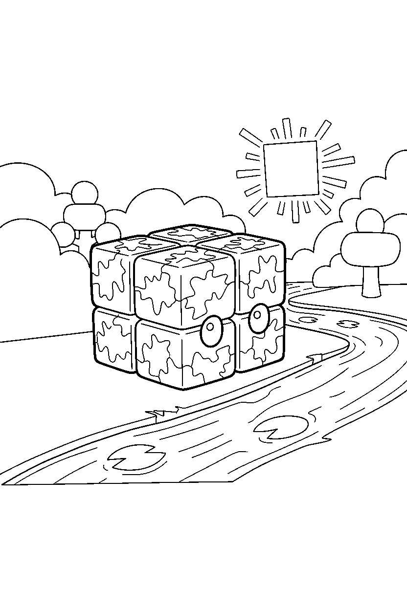 minecraft magma cube sitting calmly near a river line art