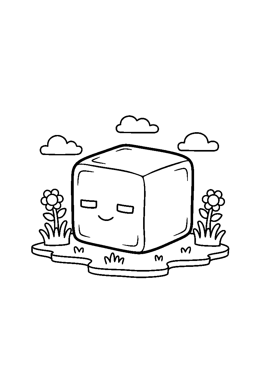 minecraft magma cube sleeping peacefully in a meadow line art