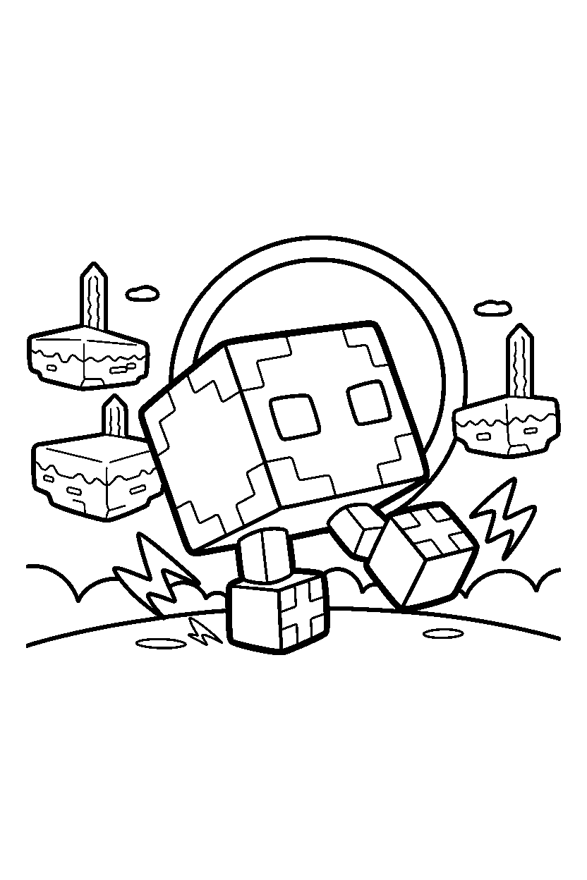 minecraft magma cube stomping playfully in the end dimension line art