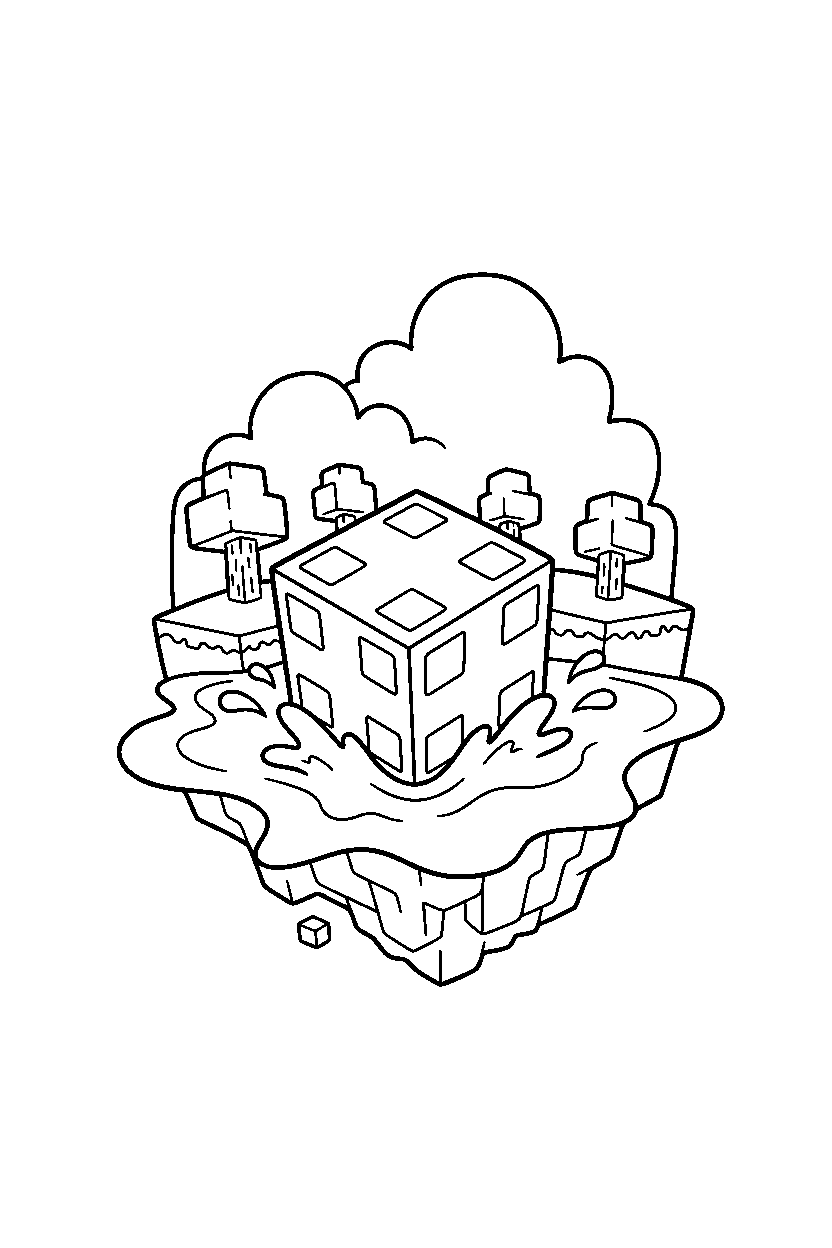 minecraft magma cube swimming on a sky island line art
