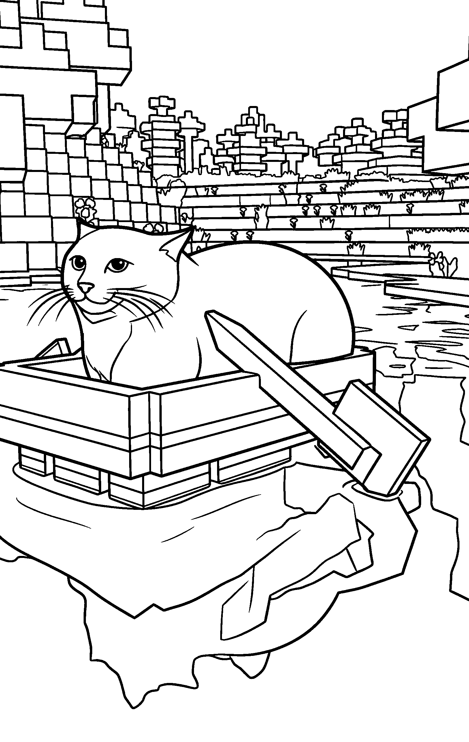 minecraft maxwell the cat in boat line art