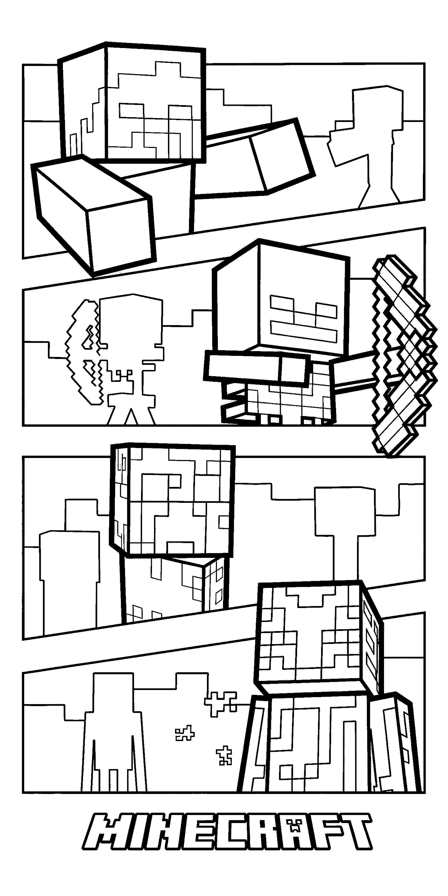 minecraft mobs comic strip panel line art for kids
