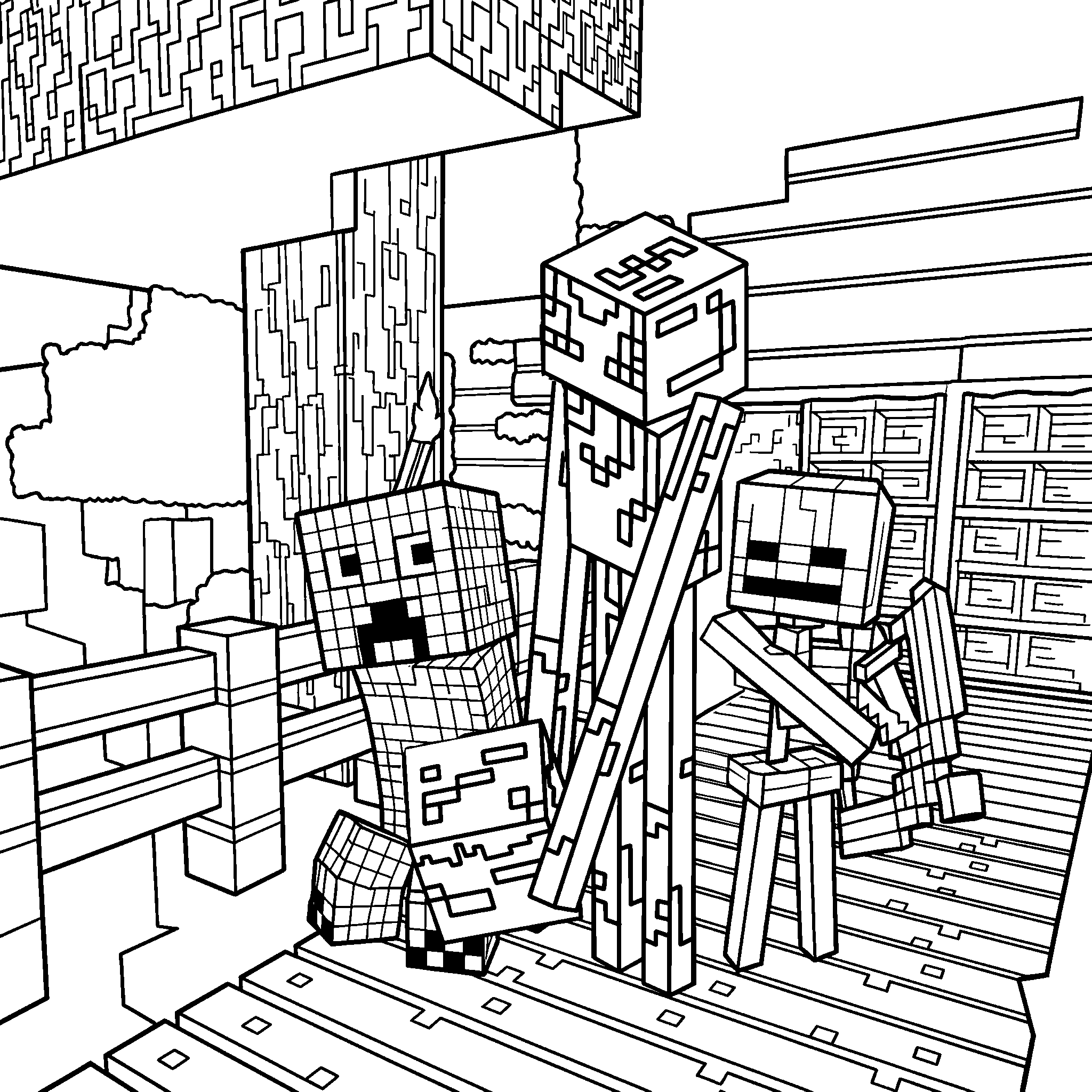 minecraft monster squad hanging out line art