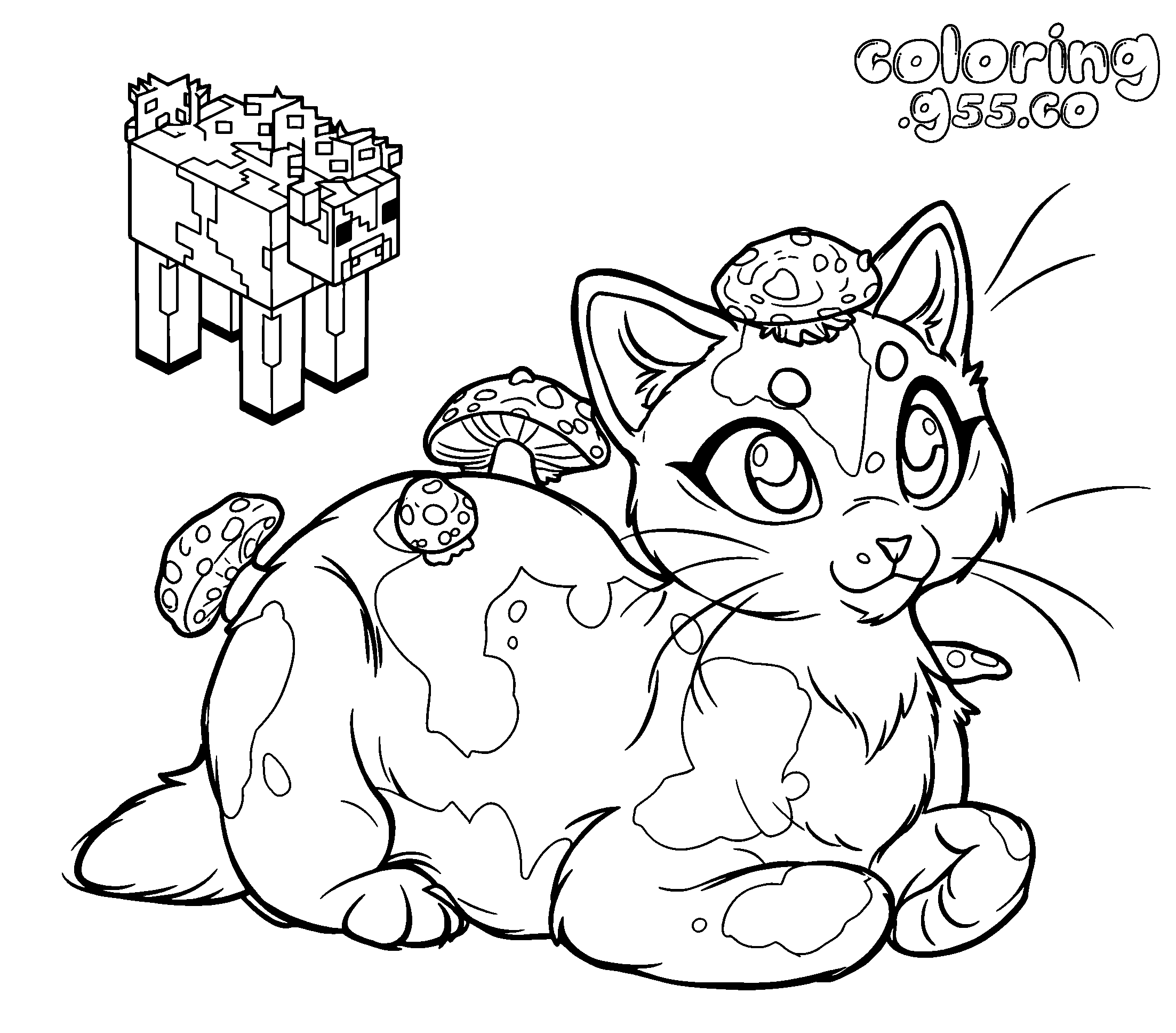 minecraft mooshroom cat cute line art