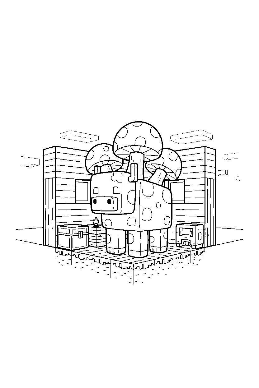 minecraft mooshroom standing calmly in a survival base line art