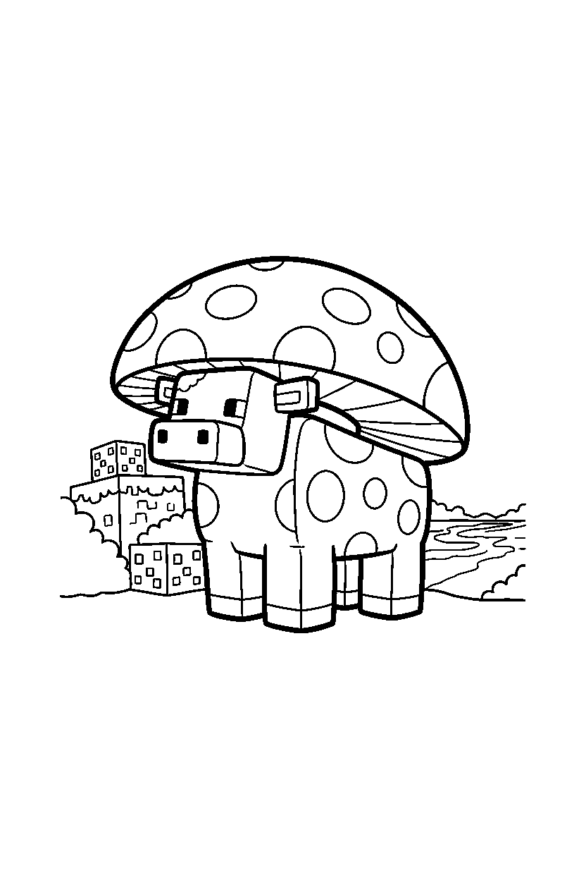 minecraft mooshroom standing calmly in the nether line art