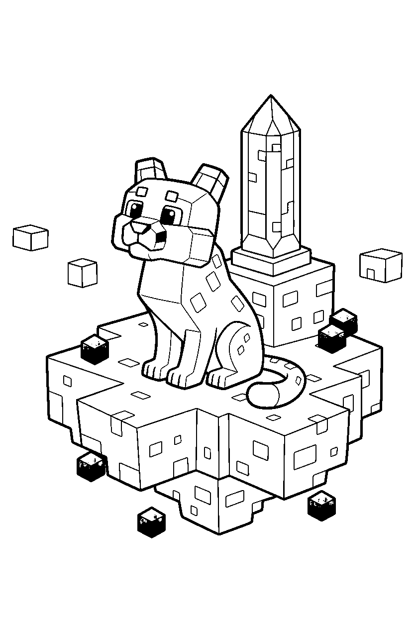 minecraft ocelot listening carefully on an end island line art