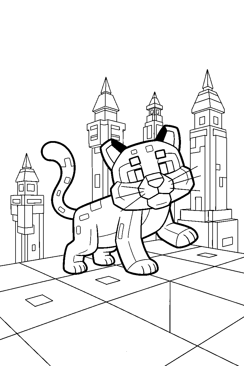 minecraft ocelot posing in end city line art
