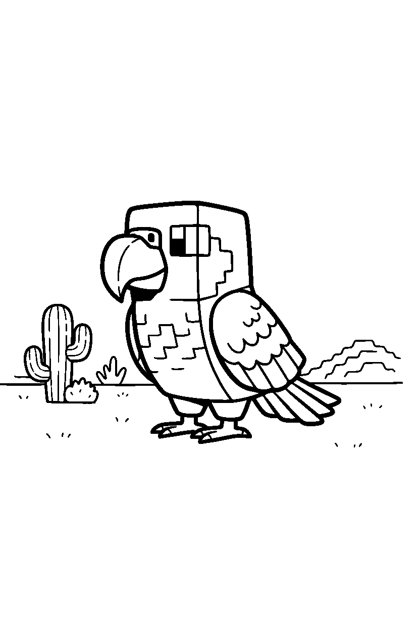 minecraft parrot standing calmly in a desert line art