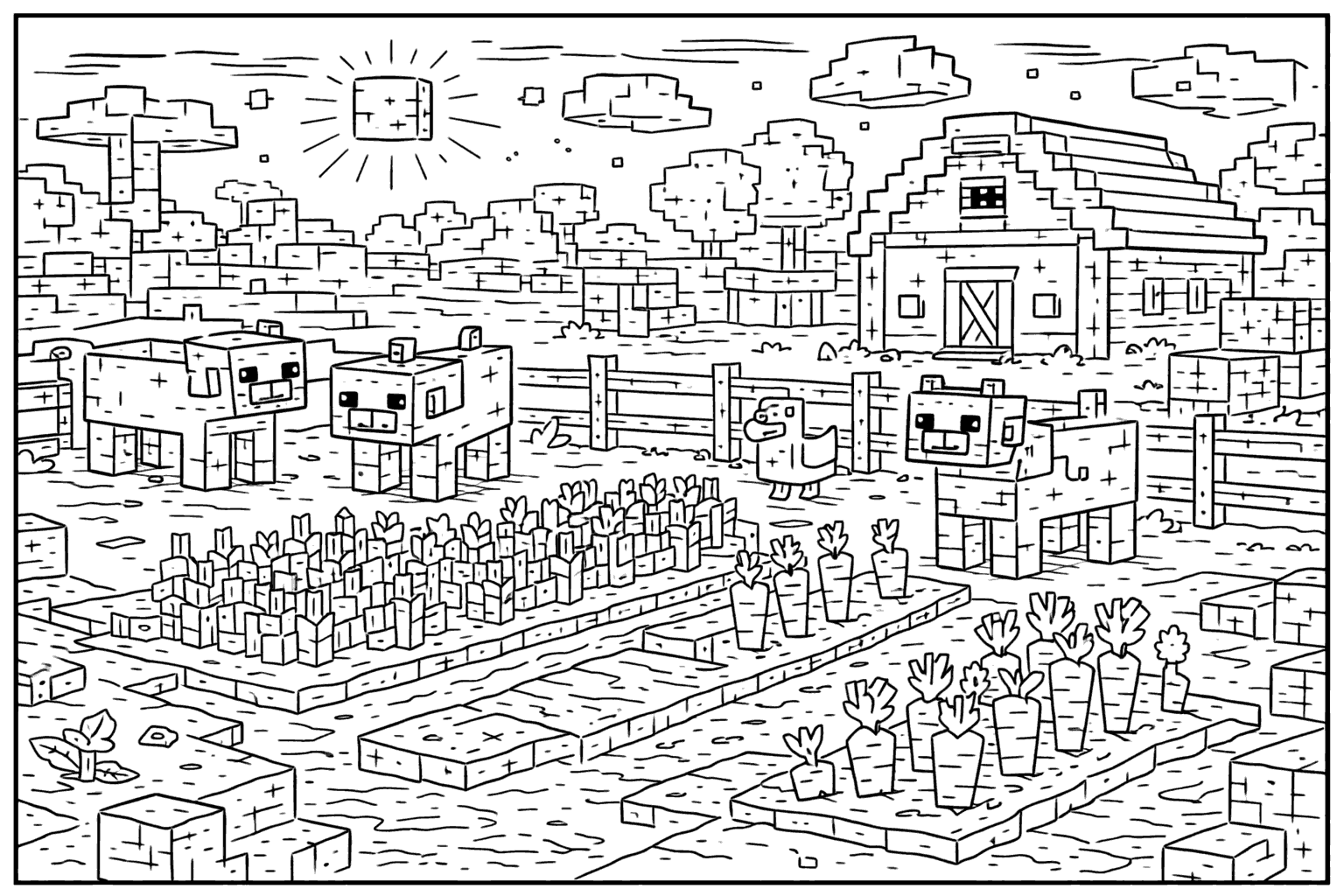 minecraft peaceful farm line art