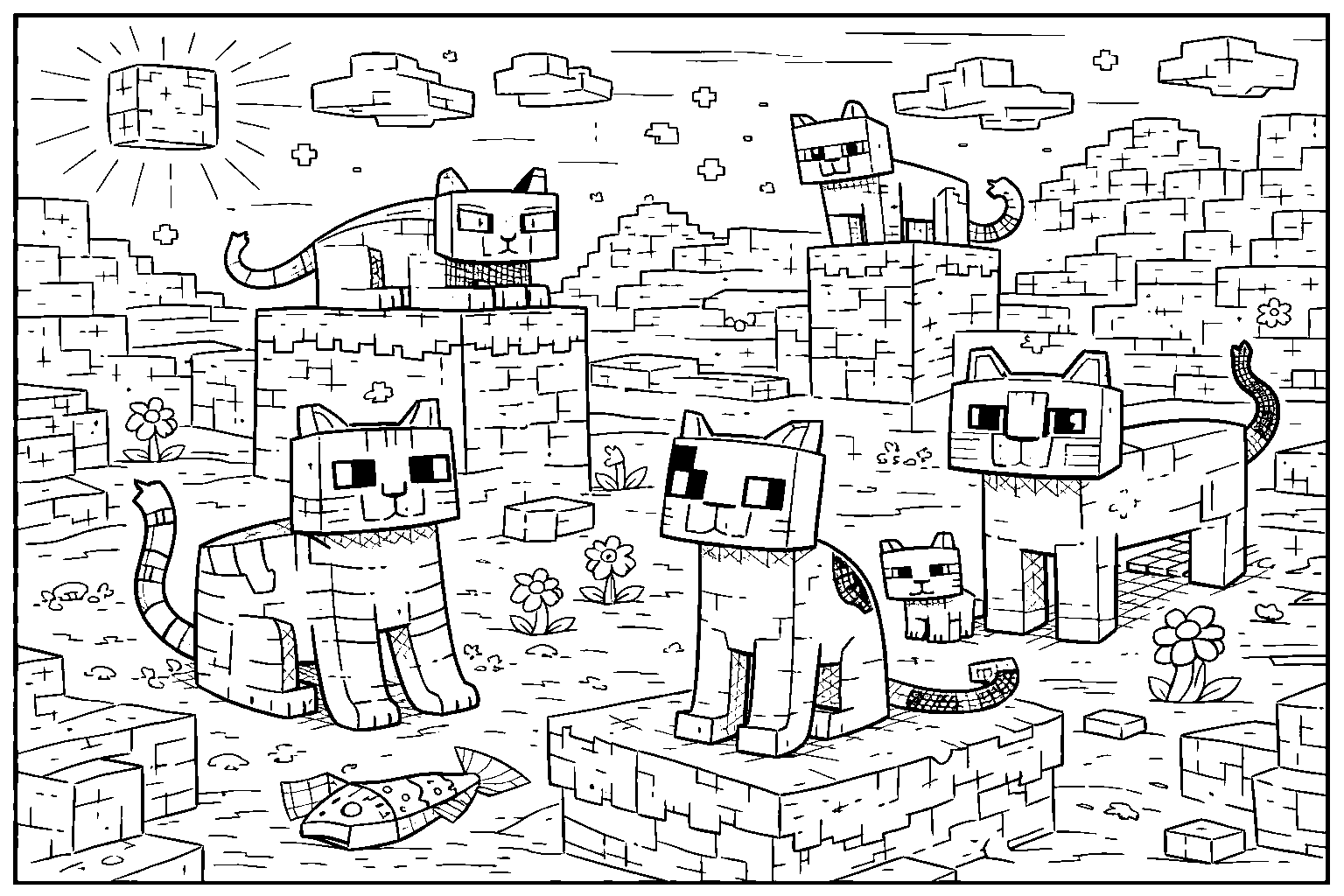 minecraft pet cats village scene