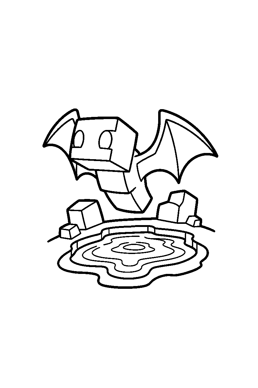 minecraft phantom exploring curiously near a lava lake line art