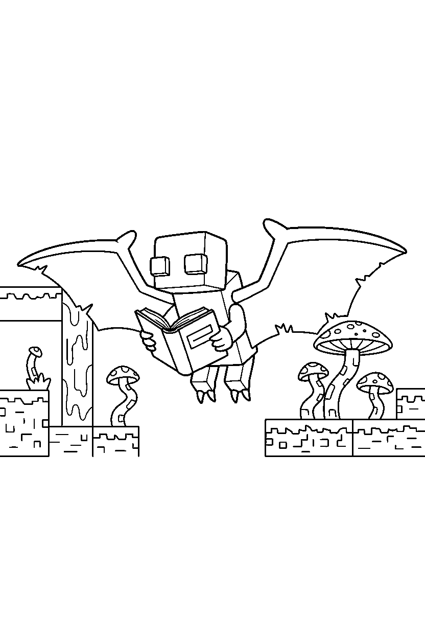 minecraft phantom holding a book in the nether line art