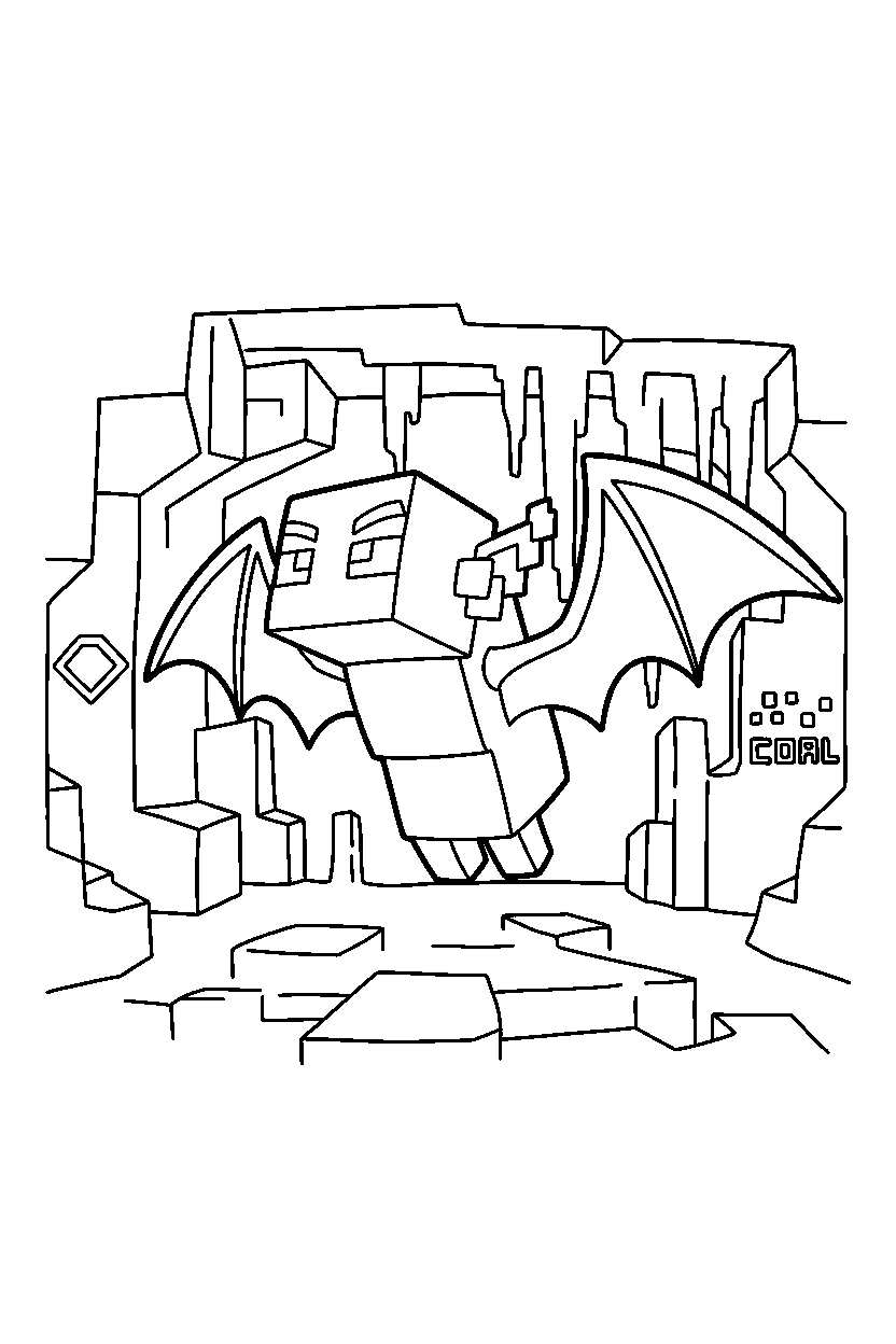 minecraft phantom listening carefully in a cave line art