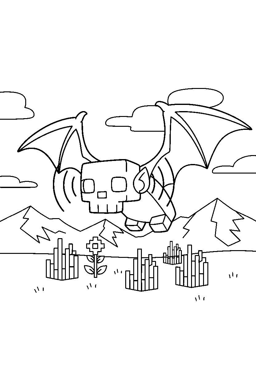 minecraft phantom listening carefully in a meadow line art