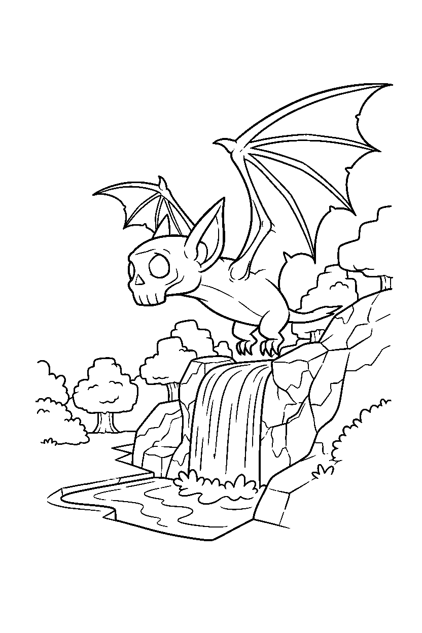 minecraft phantom listening carefully near a waterfall line art