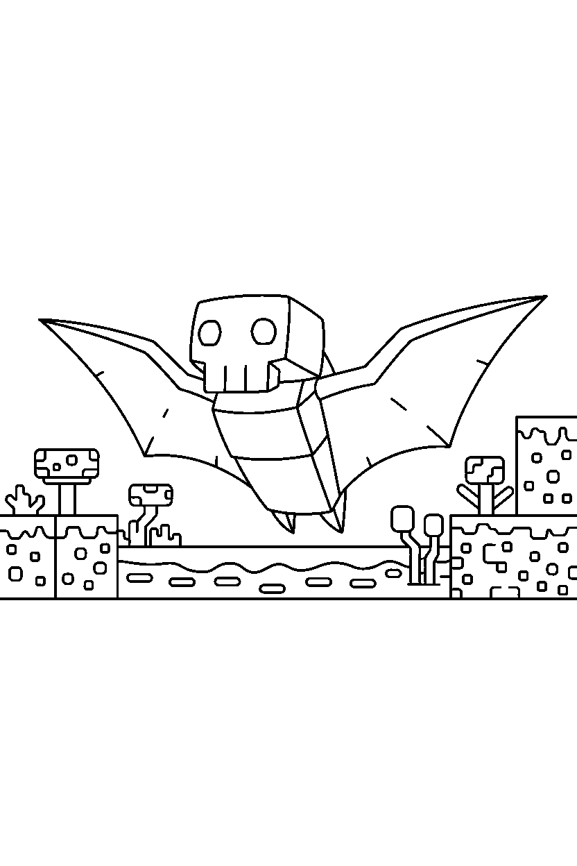 minecraft phantom standing calmly in the nether line art