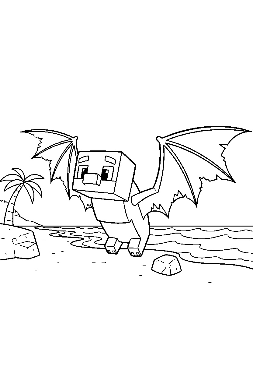 minecraft phantom wandering curiously on a beach line art
