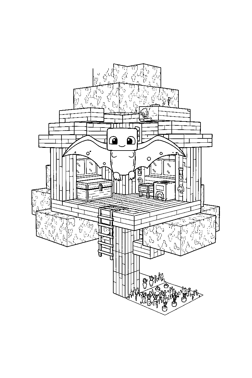 minecraft phantom watching calmly in a treehouse base line art