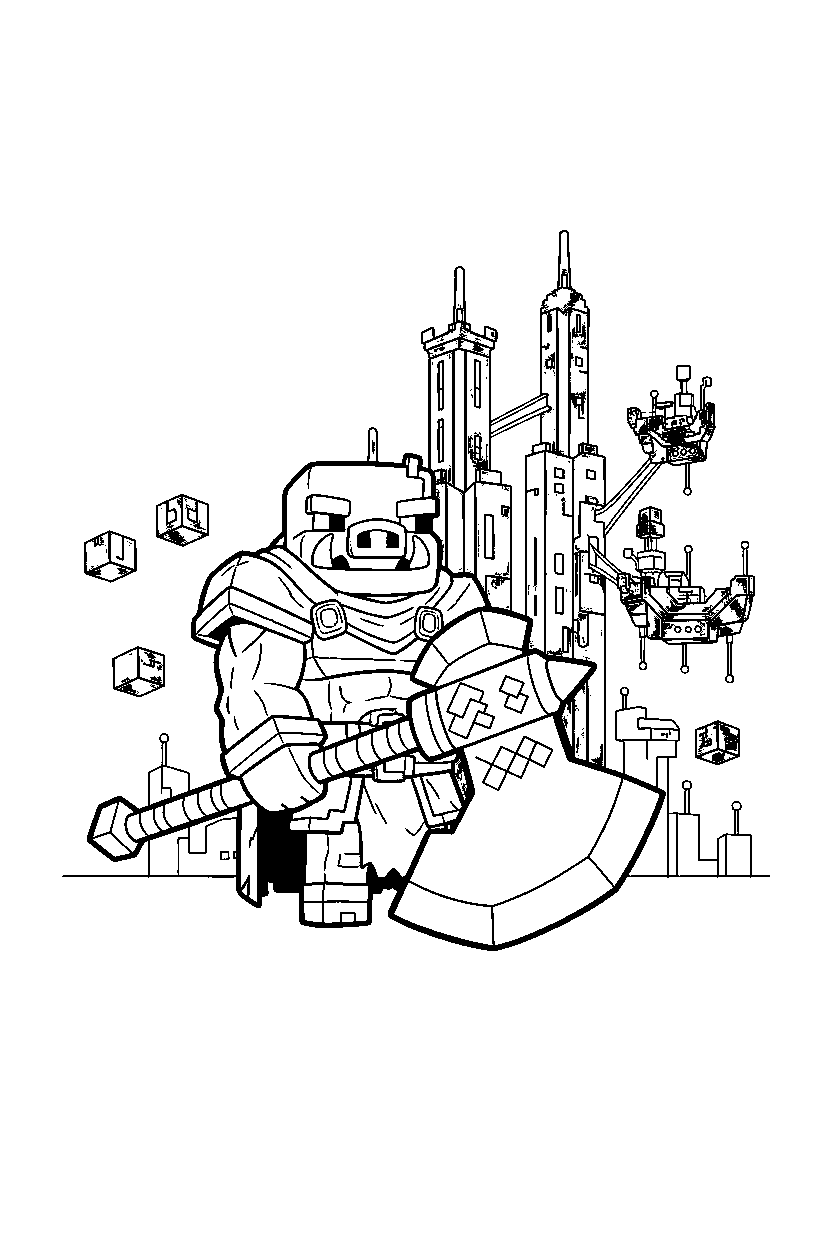 minecraft piglin brute carrying a tool near an end city line art
