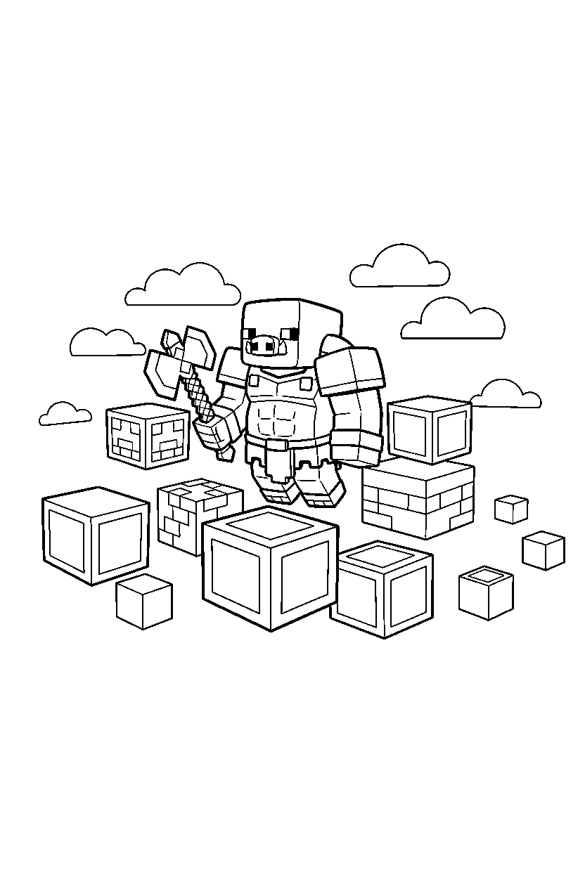 minecraft piglin brute floating calmly in a sky base line art