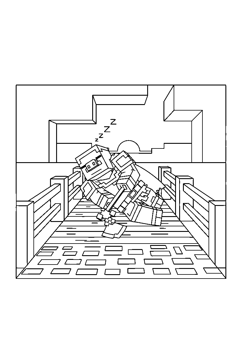 minecraft piglin brute sleeping peacefully on a bridge line art