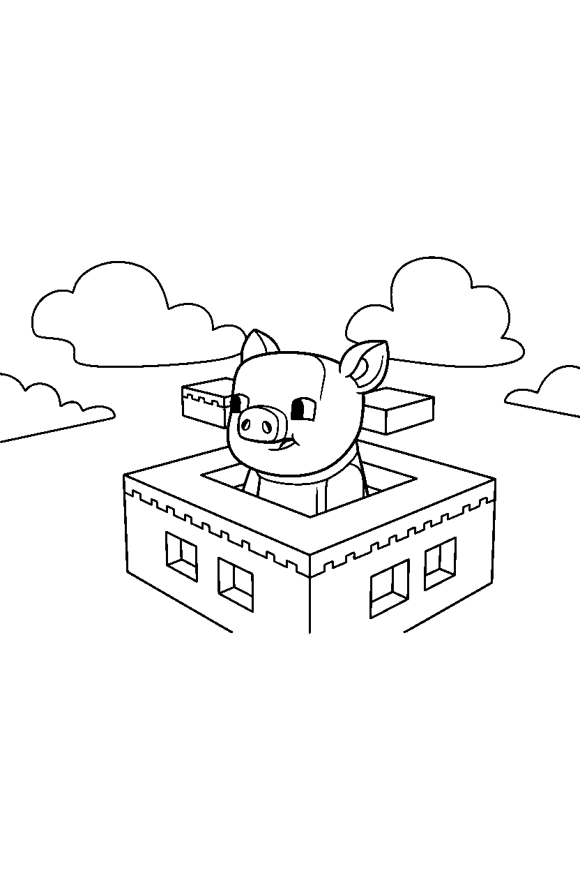 minecraft piglin looking around curiously in a sky base line art