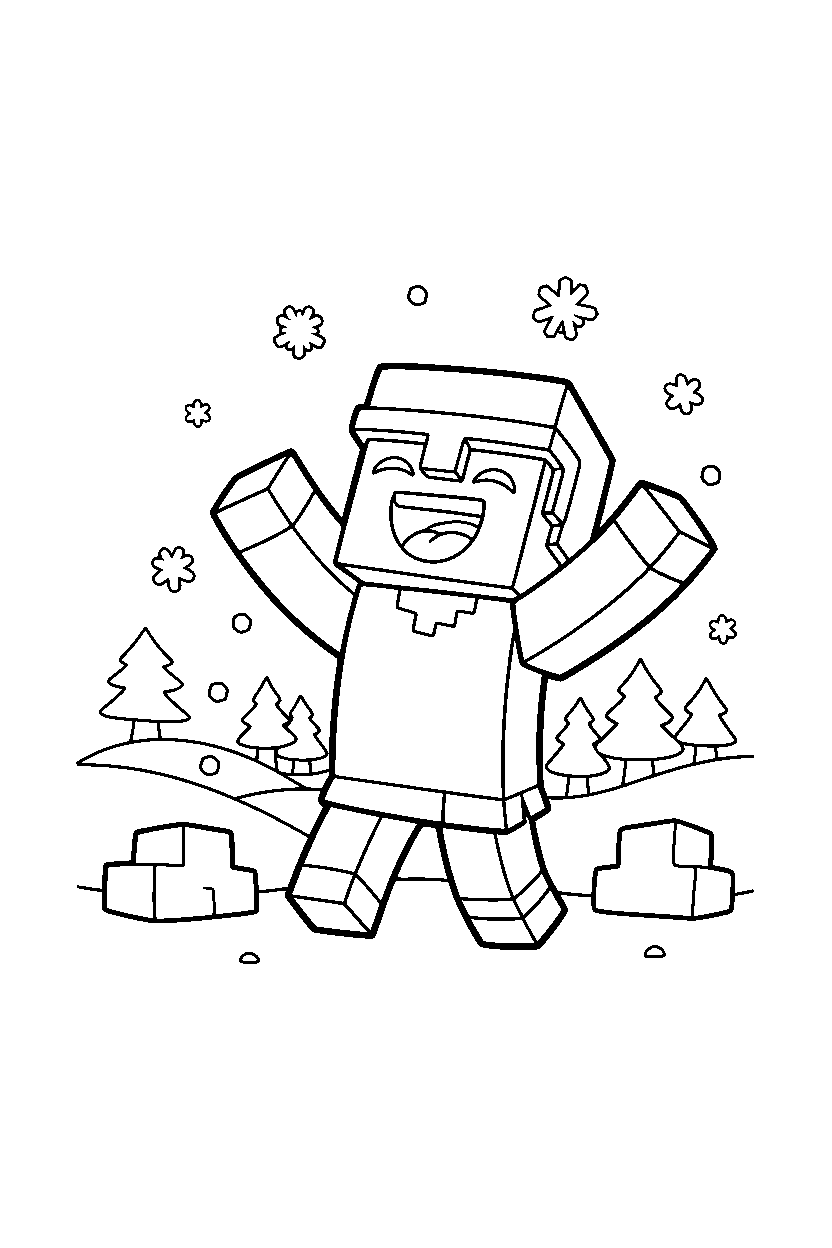 minecraft pillager howling playfully in snowy tundra line art