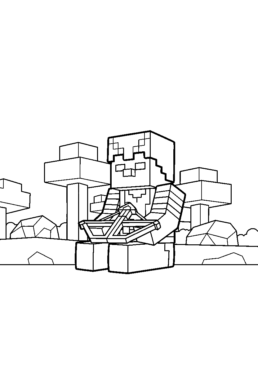 minecraft pillager sitting calmly in a savanna line art