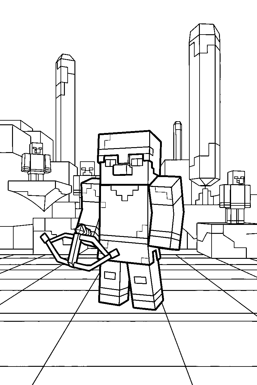 minecraft pillager standing calmly in the end dimension line art