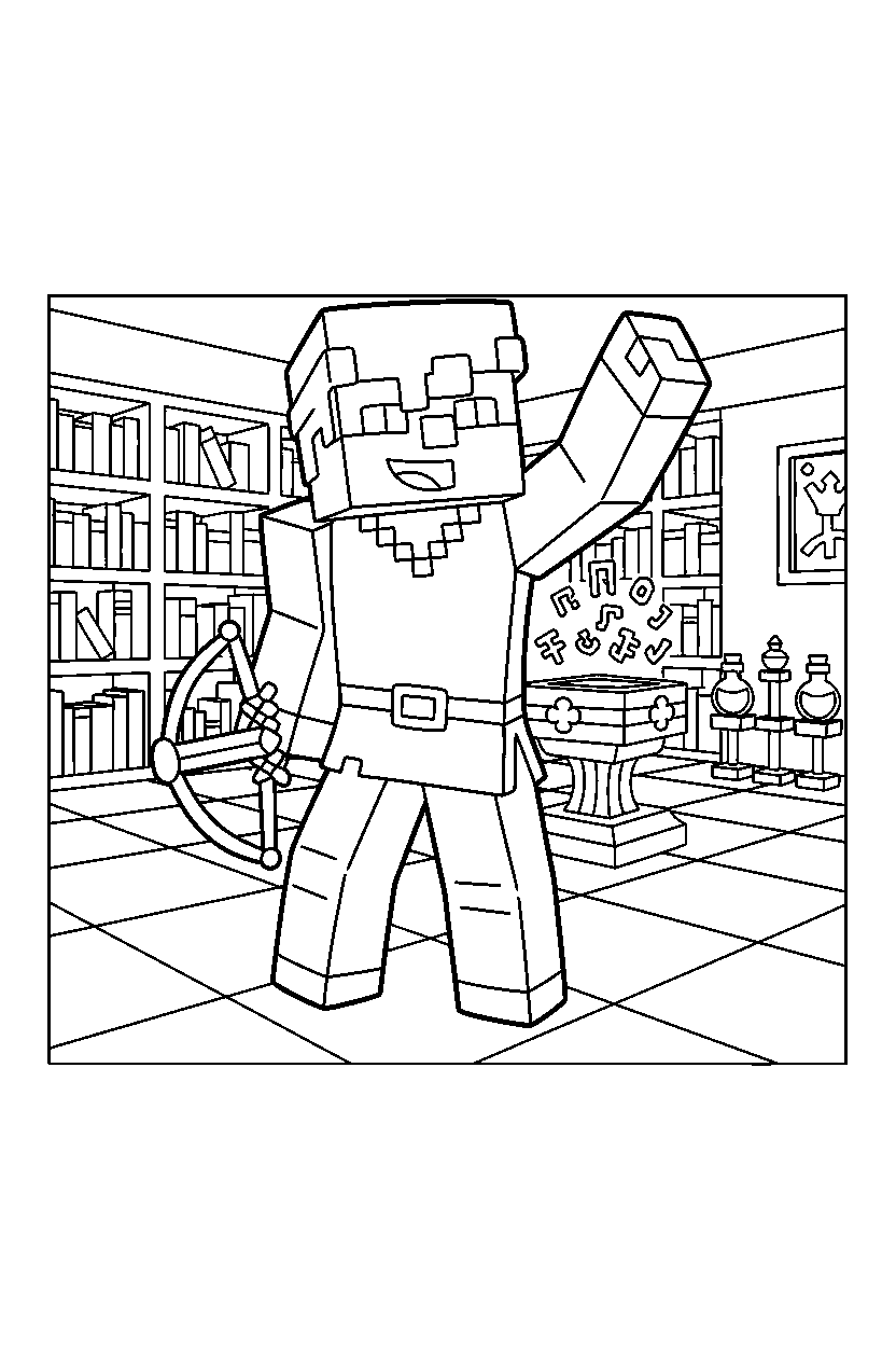 minecraft pillager waving in enchanting room line art