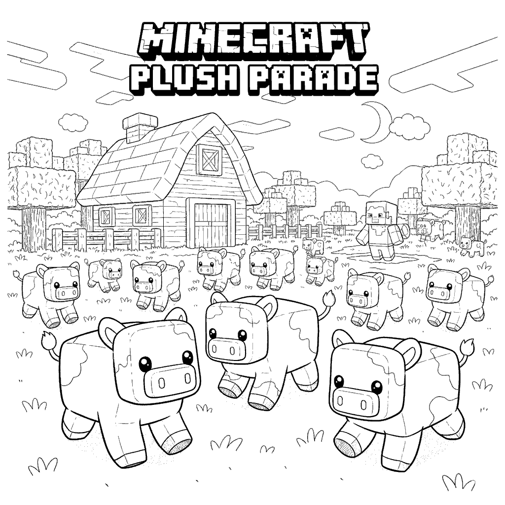 minecraft plush cow parade line art