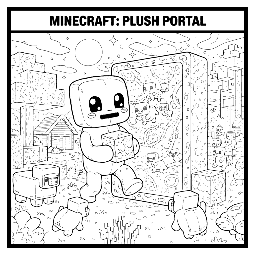 minecraft plush nether portal line art