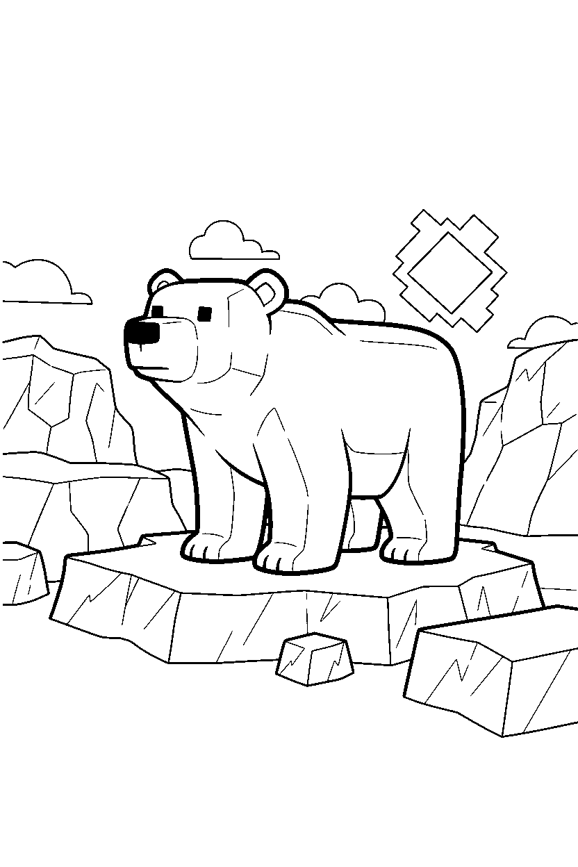 minecraft polar bear observing in icy biome line art