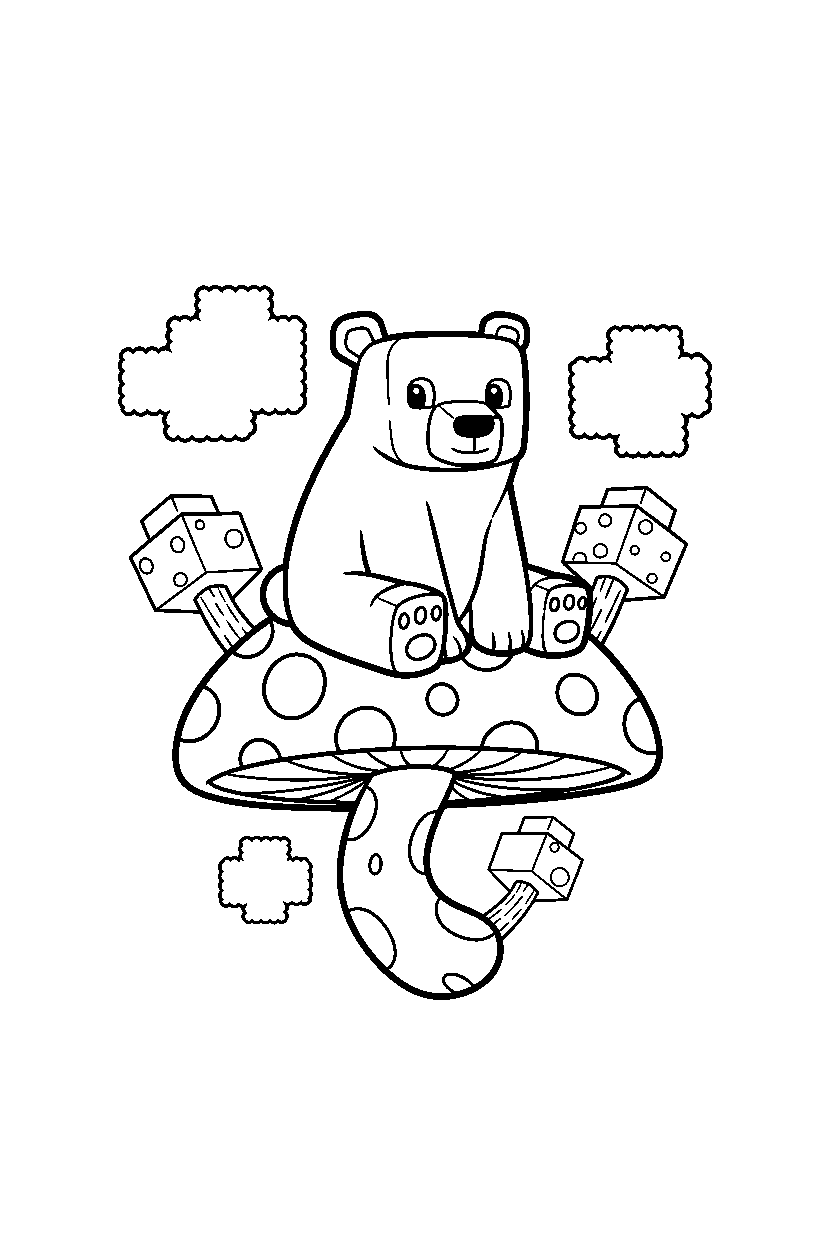 minecraft polar bear sitting calmly on a mushroom island line art