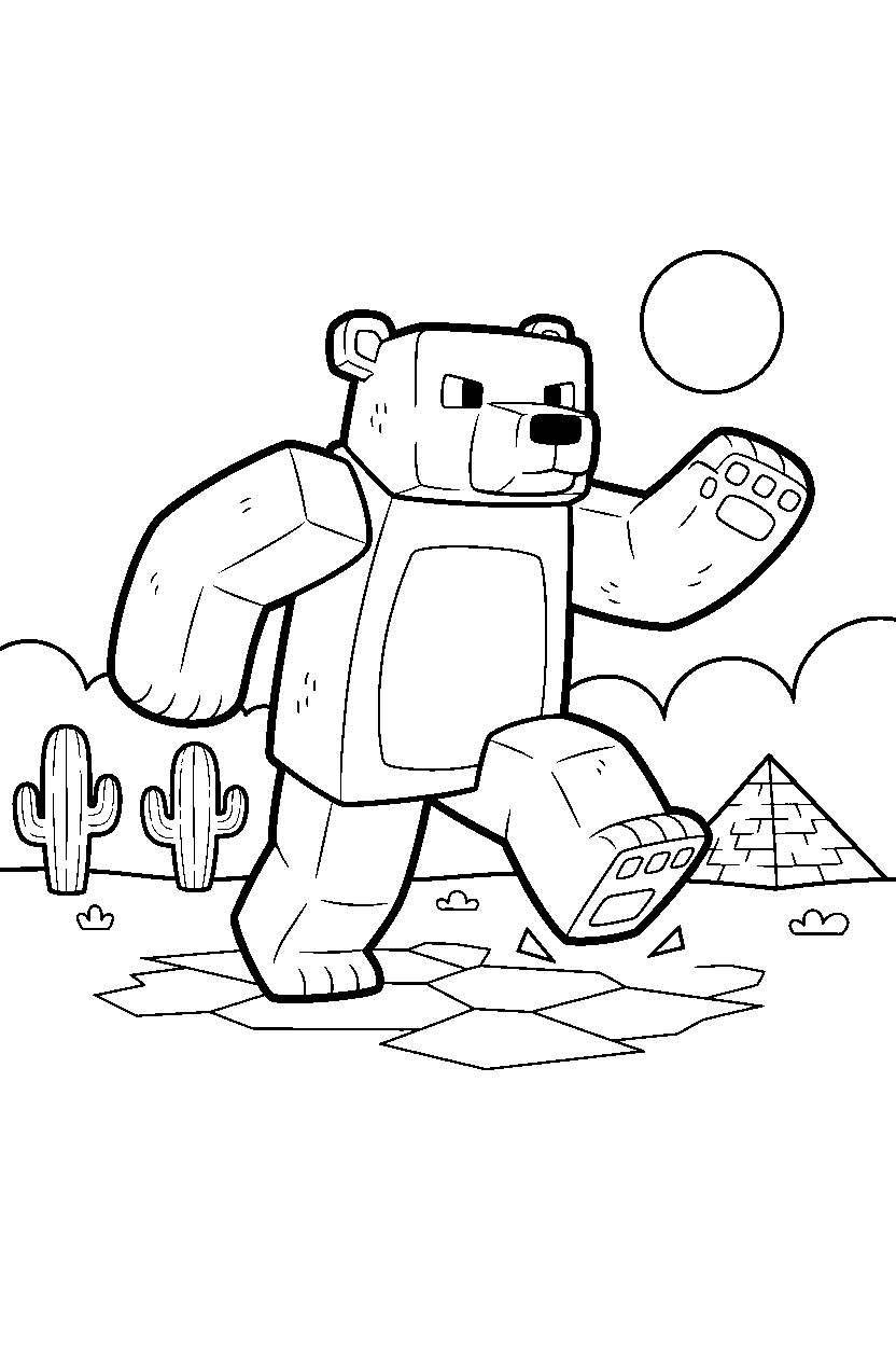 minecraft polar bear stomping in a desert line art