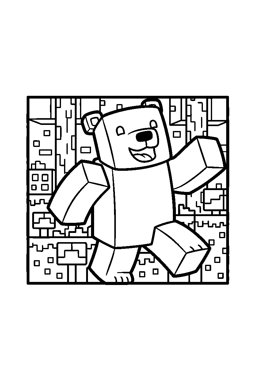 minecraft polar bear stomping playfully in the nether line art
