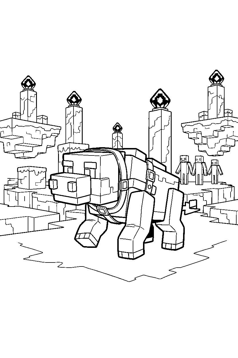 minecraft ravager exploring curiously in the end dimension line art
