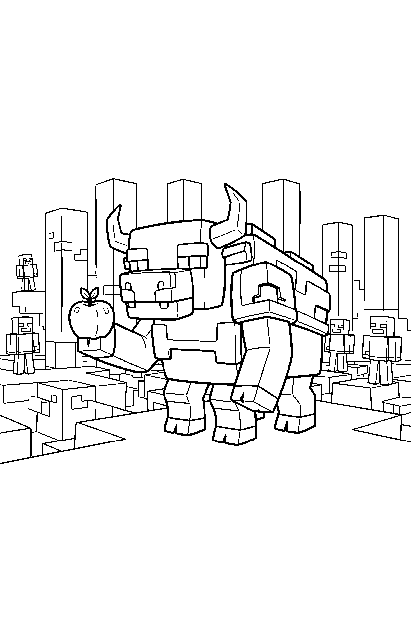 minecraft ravager holding an apple in the end dimension line art