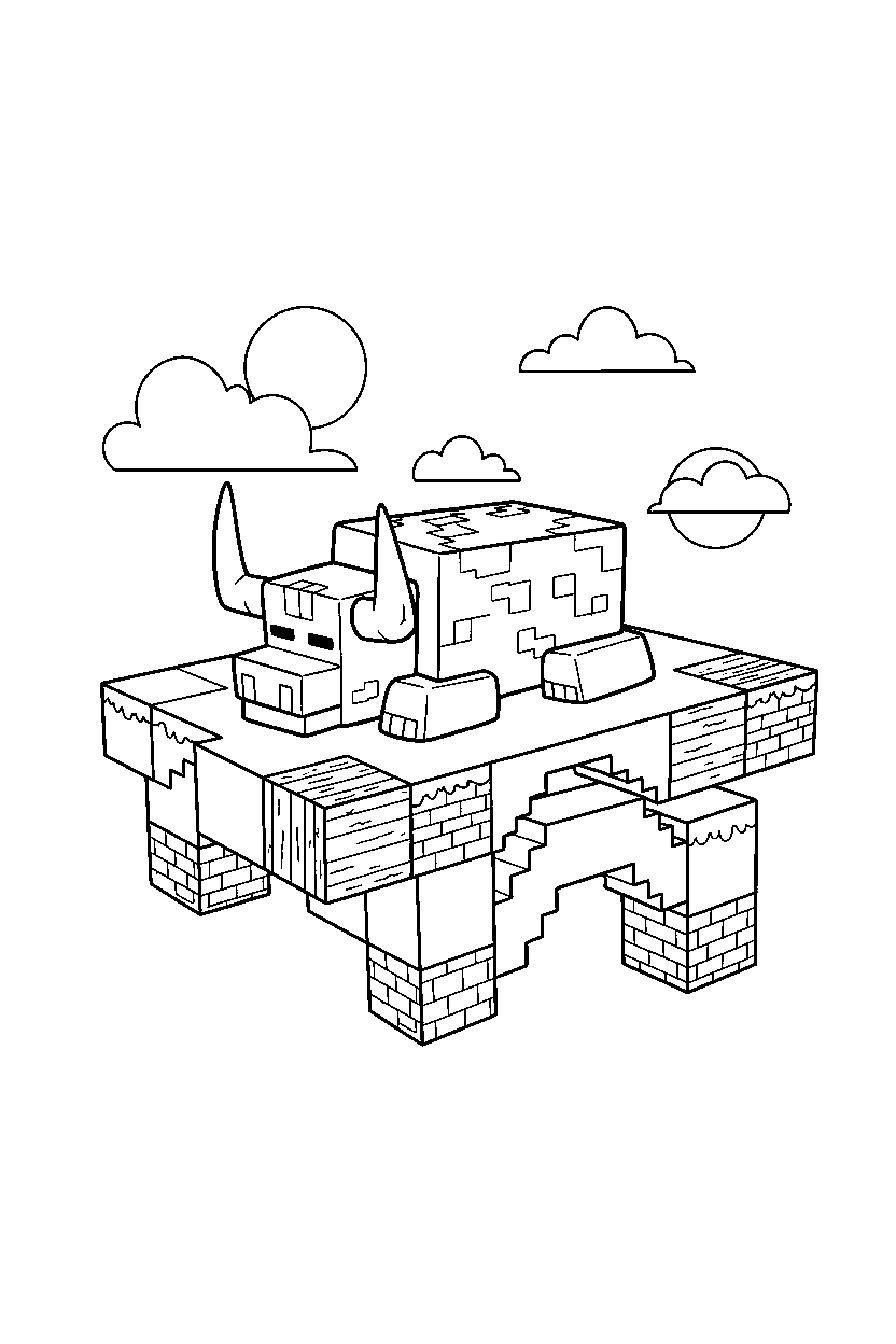 minecraft ravager relaxing peacefully in a sky base line art