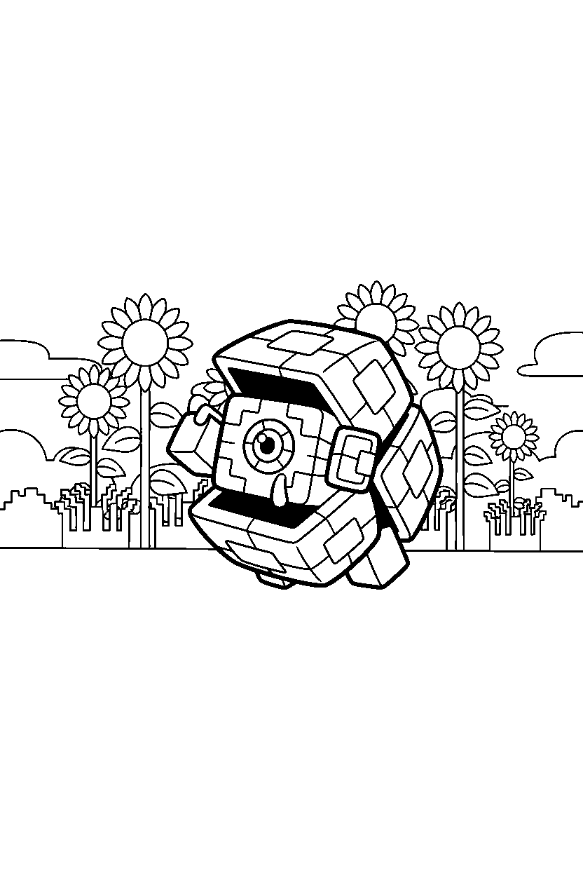 minecraft shulker listening carefully in sunflower plains line art
