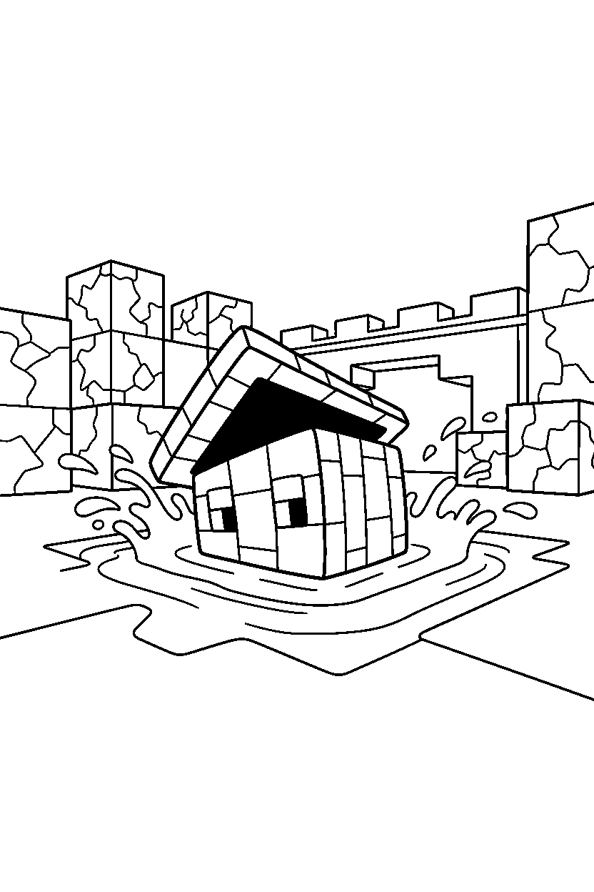 minecraft shulker splashing in water in a bastion remnant line art