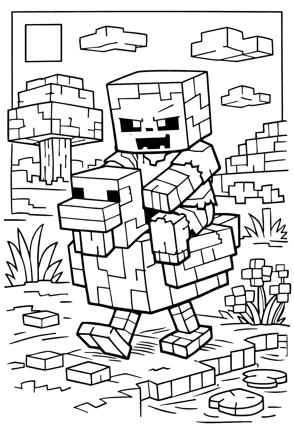 minecraft skeleton chicken jockey line art