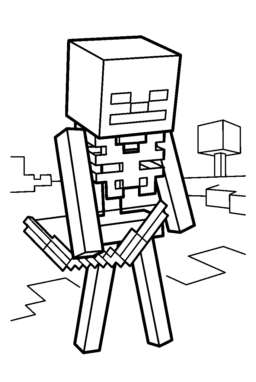 minecraft skeleton holding a bow line art