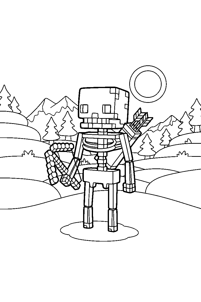 minecraft skeleton standing calmly in snowy tundra line art