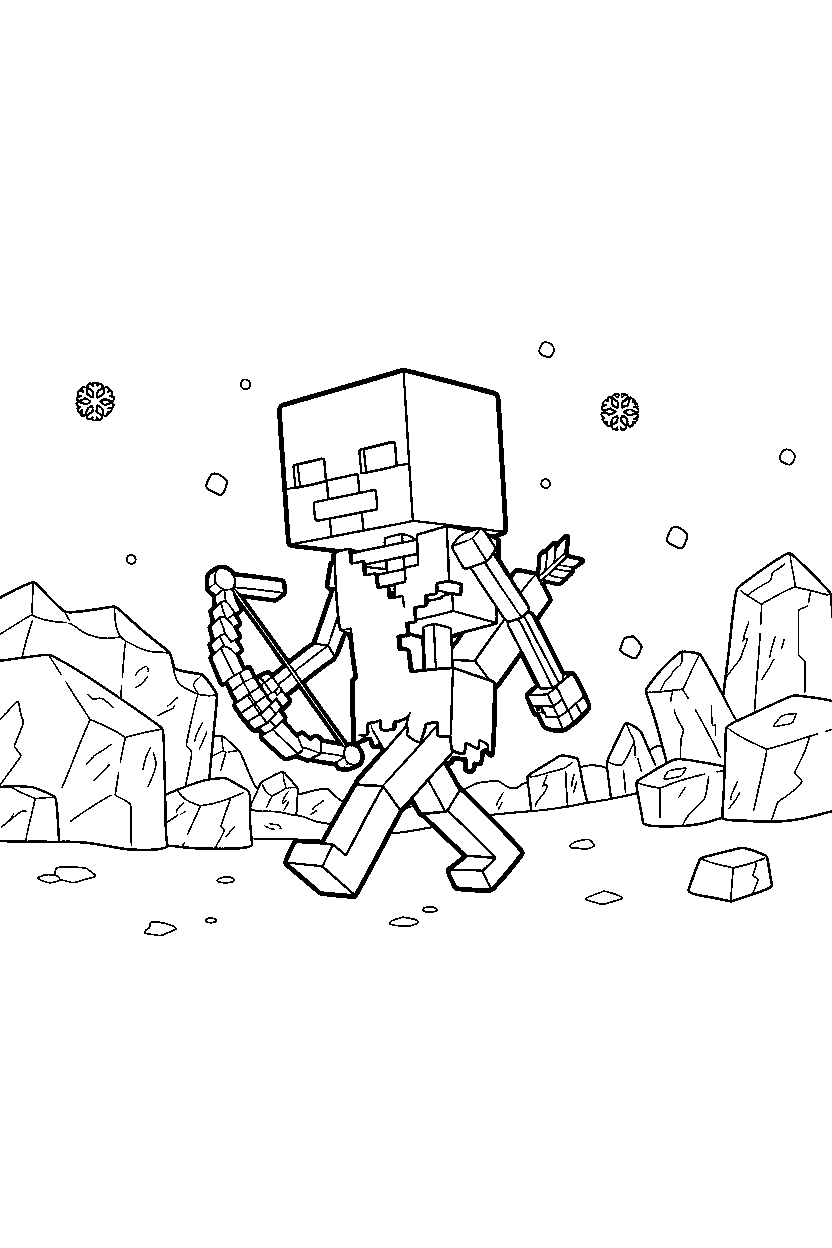 minecraft skeleton walking slowly in ice area line art