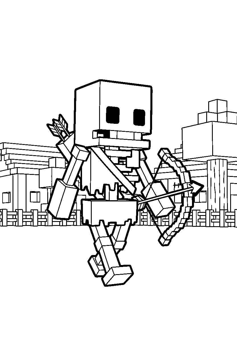 minecraft skeleton walking slowly in village line art