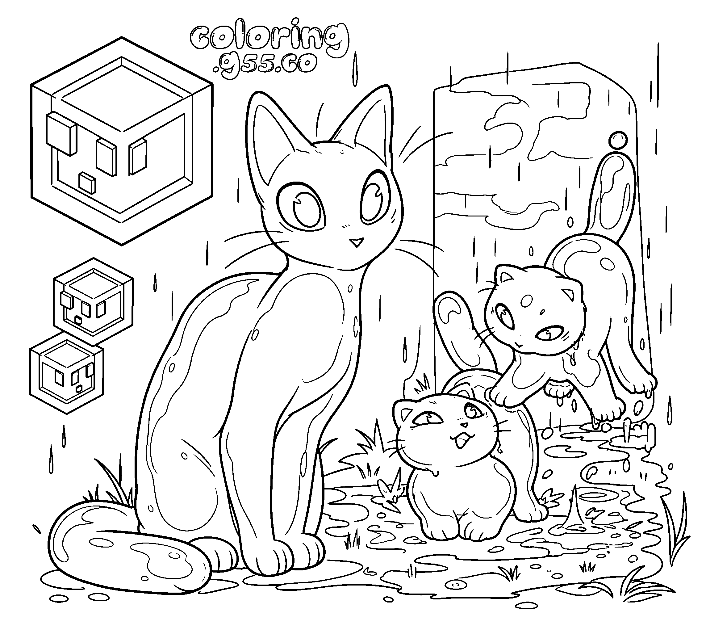minecraft slime cats cute line art