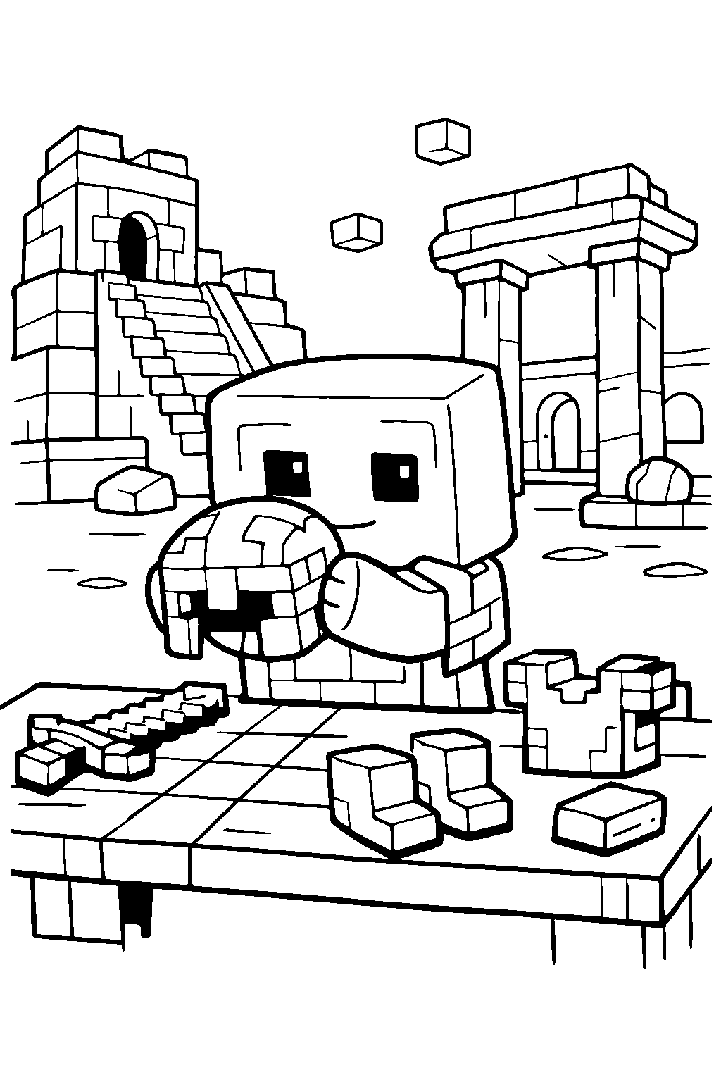 minecraft slime crafting armor in an ancient city line art